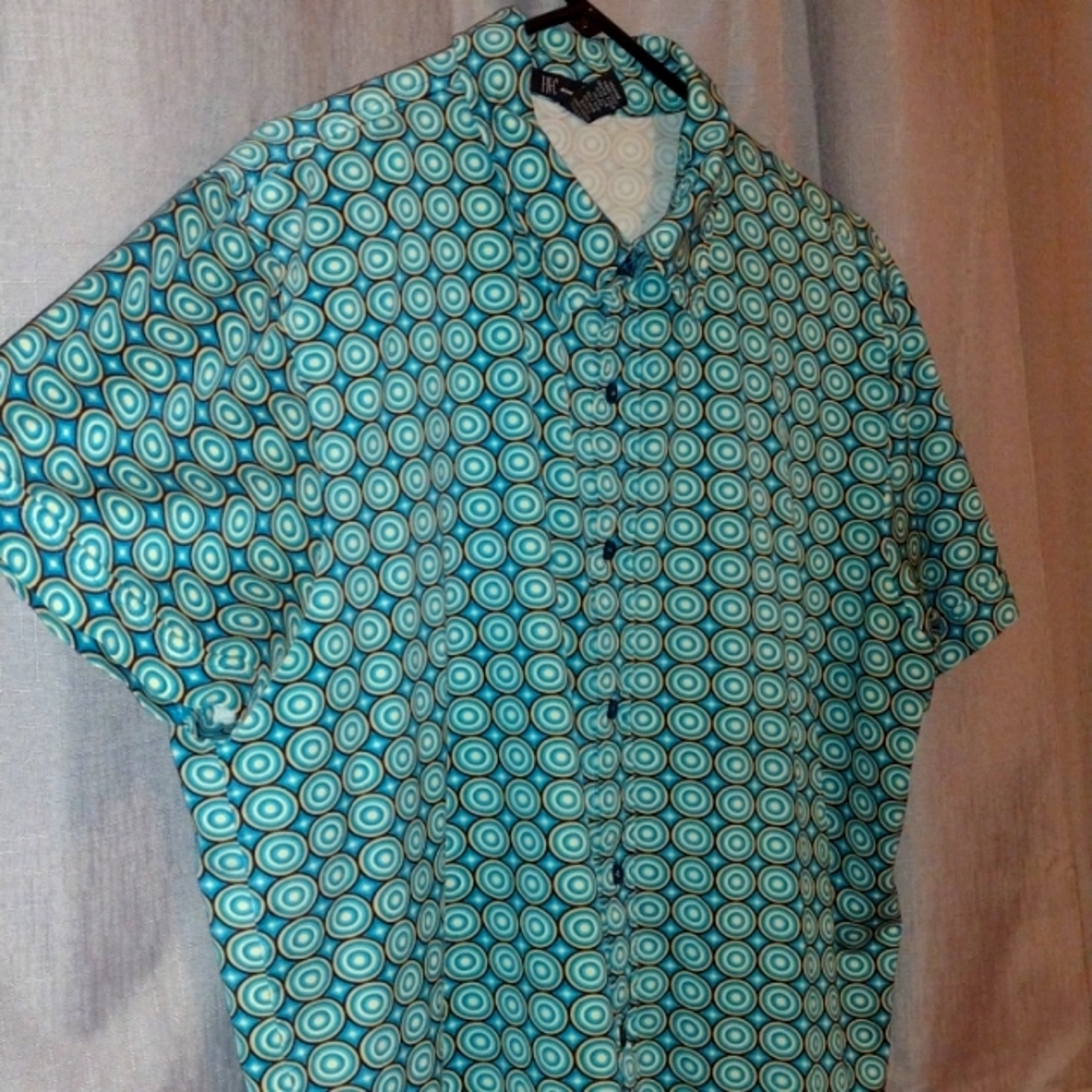 Vintage 80's Club shirt XL Blue circular pattern